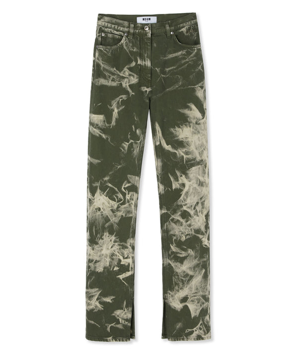 Bull cotton pants with marbleized tie-dye treatment