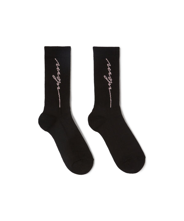 Socks with jacquard cursive logo