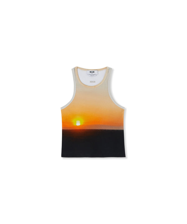 Ribbed jersey tank top with "Tanzanian sunset" print