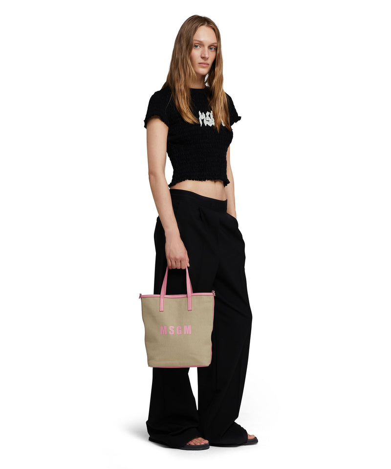 Canvas tote bag with piping and printed logo PINK Women 