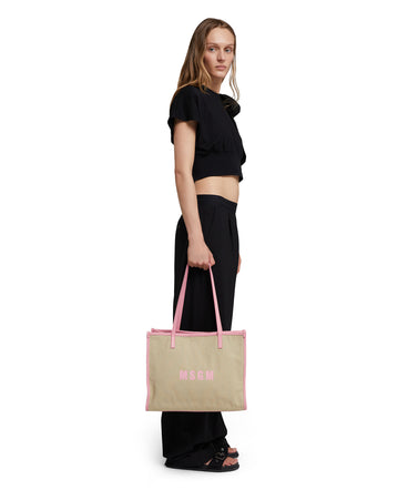 Canvas tote bag with piping and printed logo
