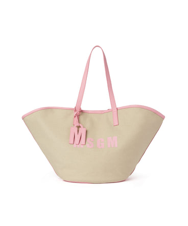 Large canvas tote bag with piping and printed logo