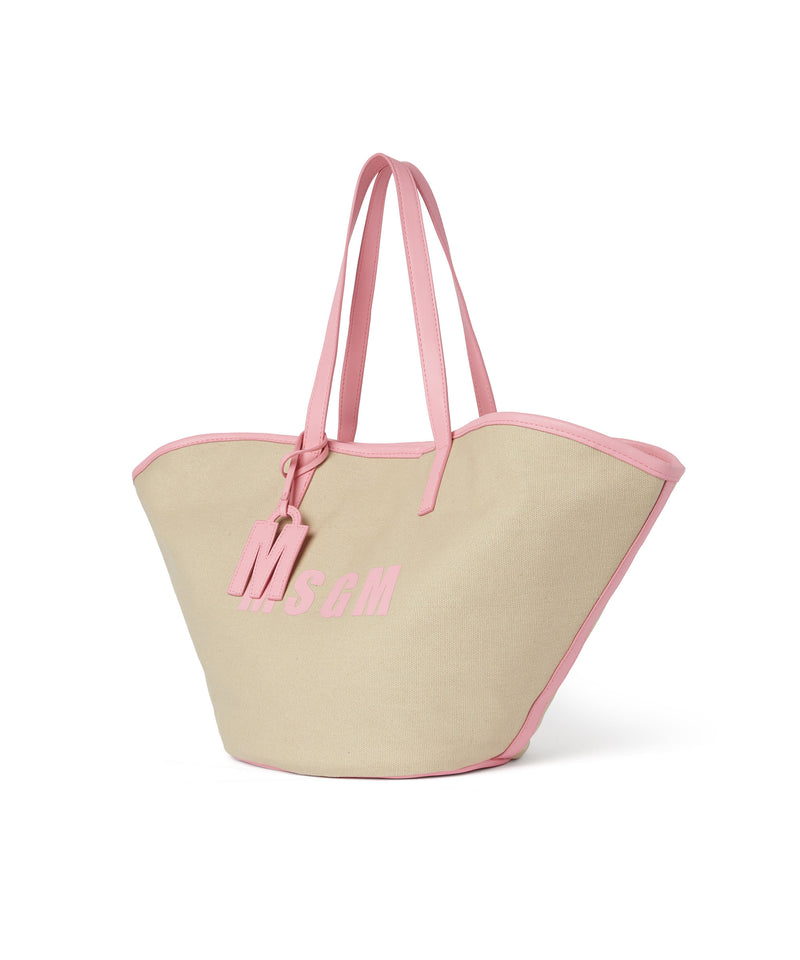 Large canvas tote bag with piping and printed logo PINK Women 