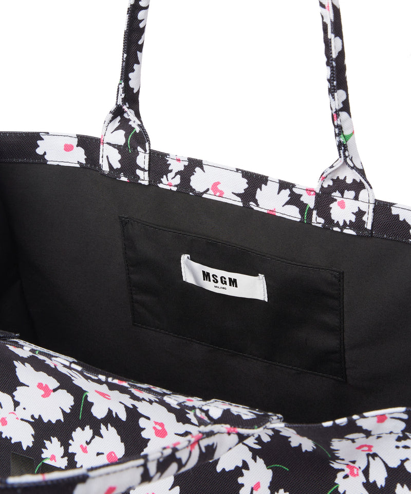 Canvas tote bag with daisy print BLACK Women 