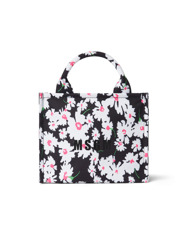 Small canvas tote bag with daisy print