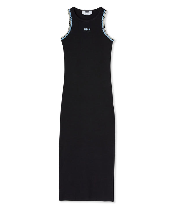 Ribbed jersey dress with applications and embroidered logo