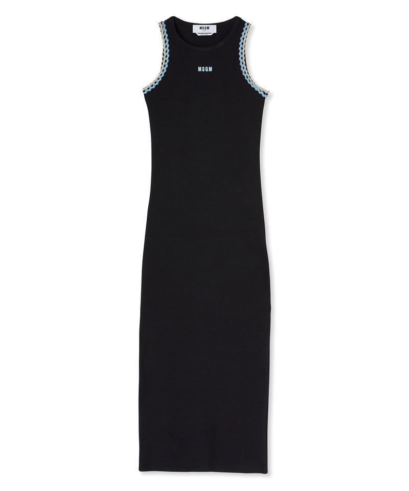 Ribbed jersey dress with applications and embroidered logo BLACK Women 