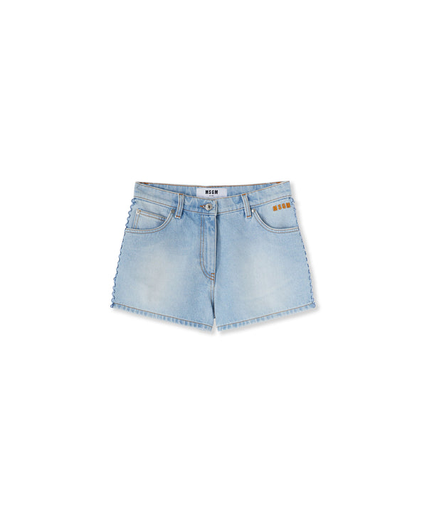 5 pocket light denim shorts with applications