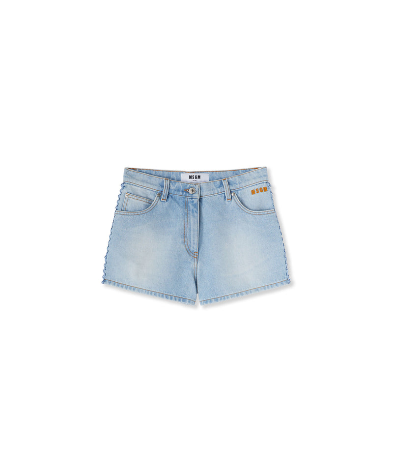 5 pocket light denim shorts with applications LIGHT BLUE Women 