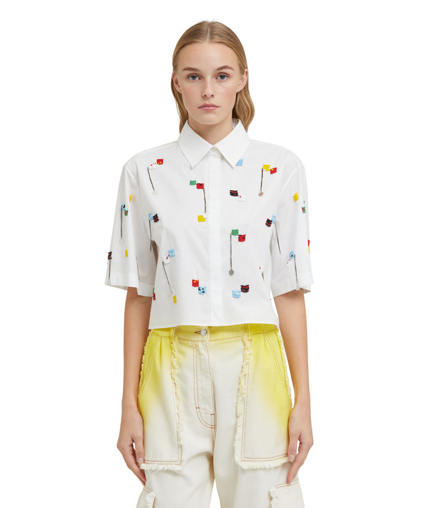 Short sleeve crop shirt with embroidered beads