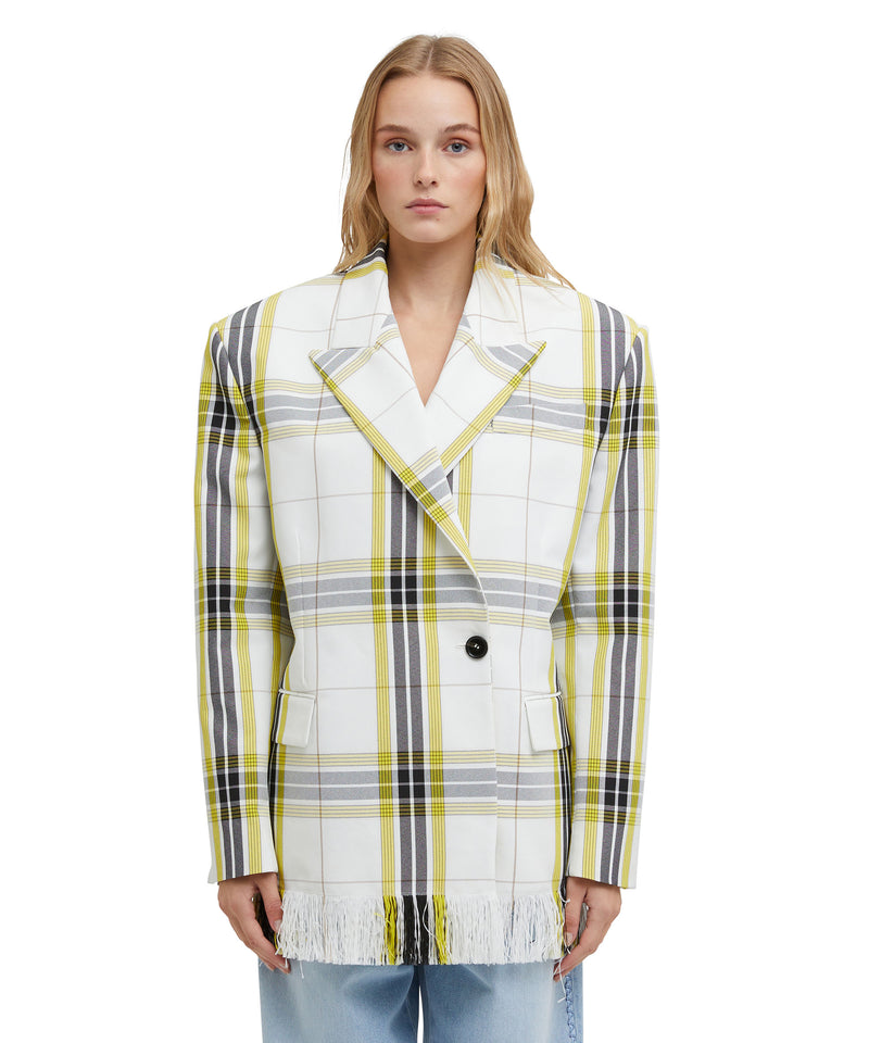 Asymmetrically buttoned jacket in tecno canvas check OFF WHITE Women 