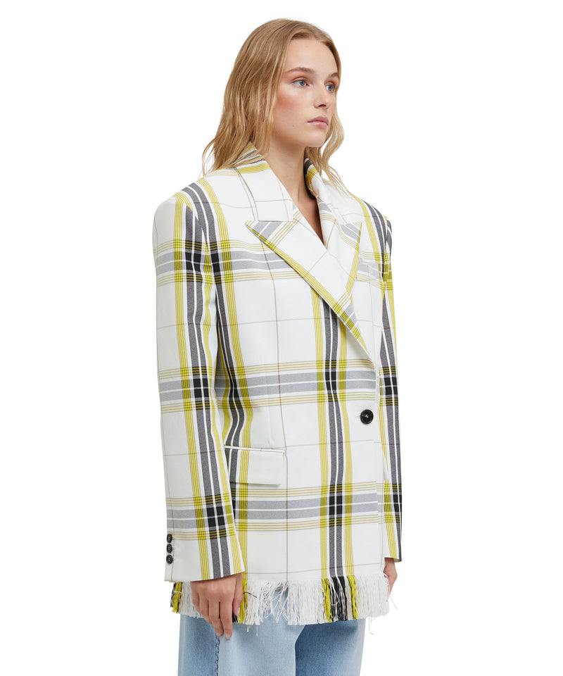 Asymmetrically buttoned jacket in tecno canvas check OFF WHITE Women 