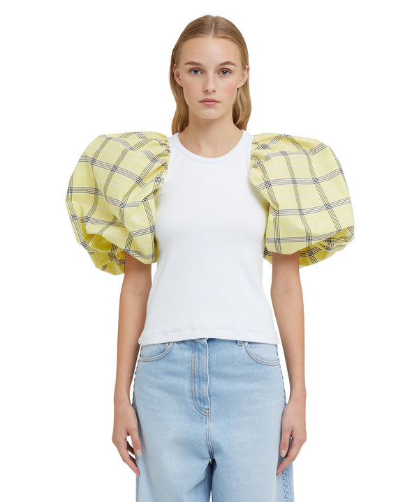 T-Shirt with puffed sleeves in check fabric
