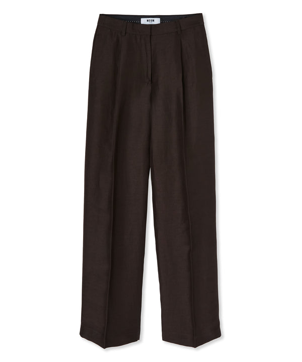 Blended linen and viscose pleated pants
