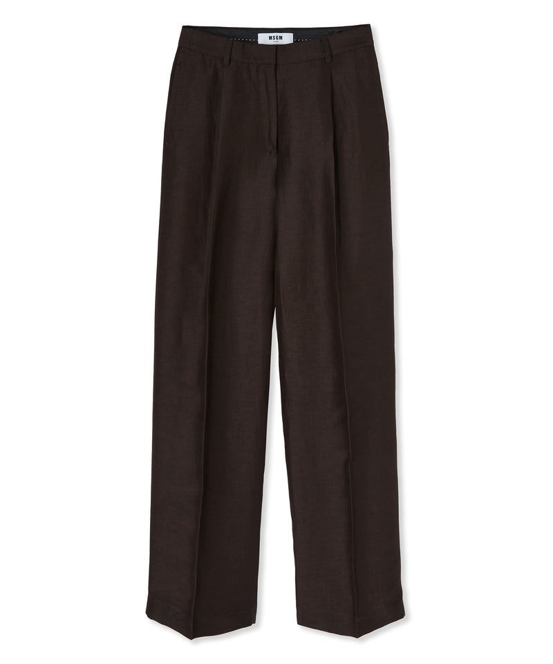 Blended linen and viscose pleated pants BROWN Women 