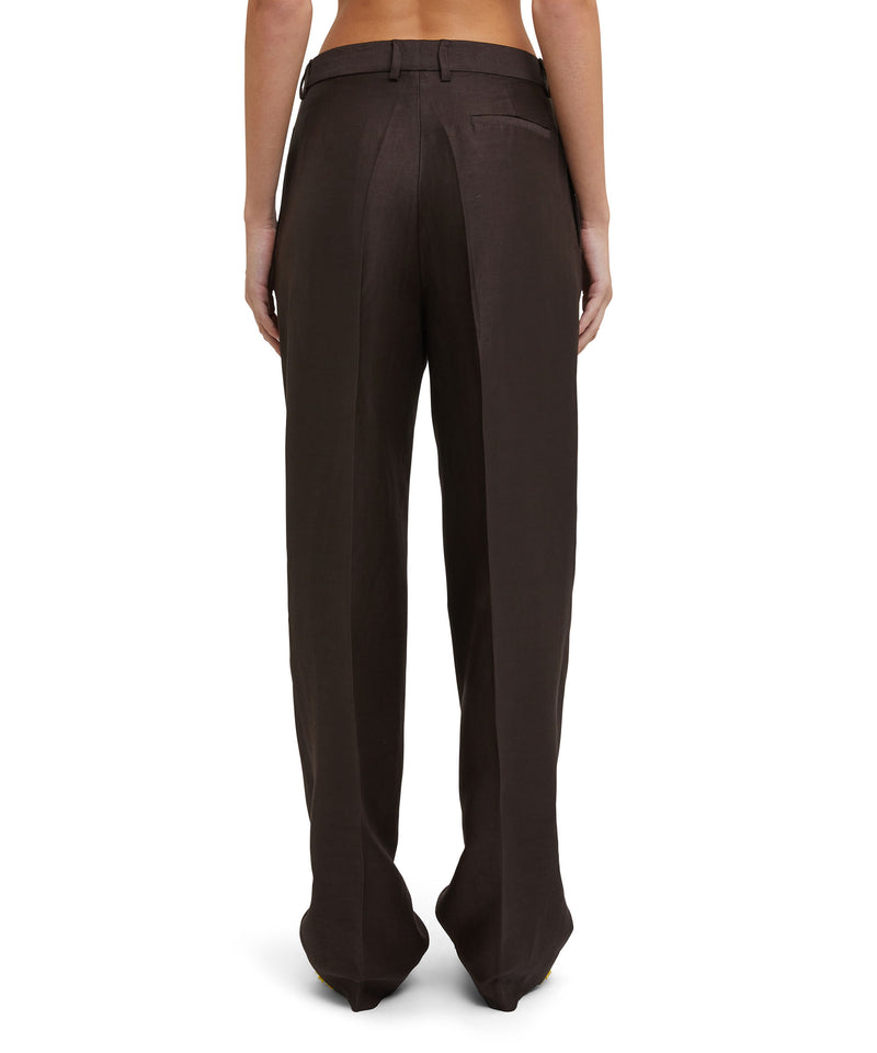 Blended linen and viscose pleated pants BROWN Women 