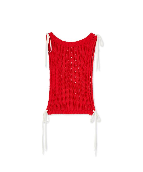 Top smanicato in maglia crochet di cotone