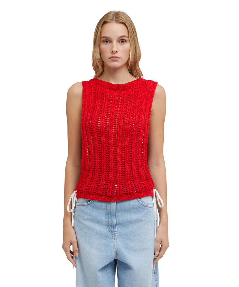 Crochet shirt cotton sleeveless top RED Women 