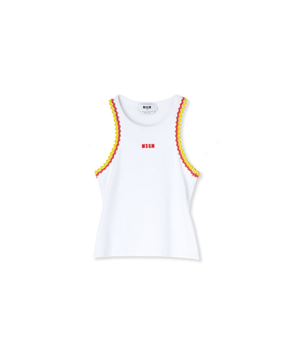 Ribbed jersey tank top with applications and embroidered logo