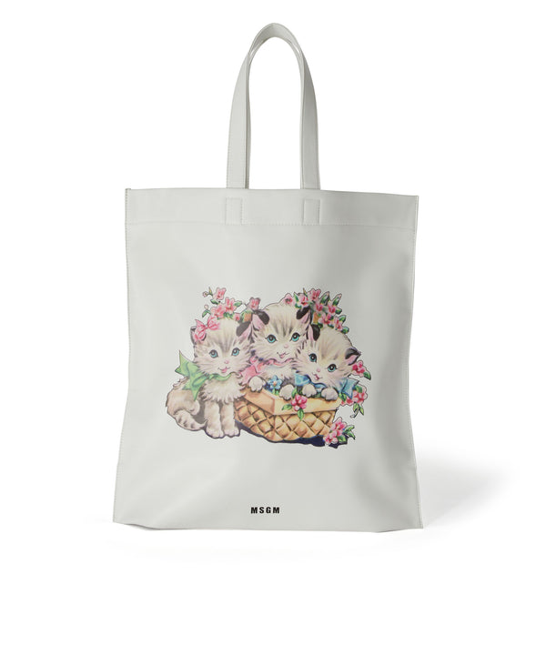 Maxi tote with cats print and logo on the front
