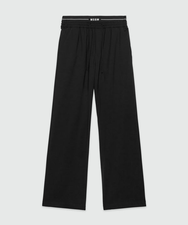 Black virgin wool pants with elastic logo
