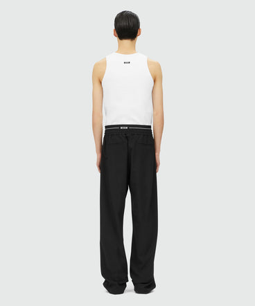 Black virgin wool pants with elastic logo