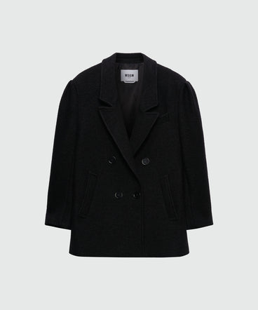 Black double-breasted bouclé wool pea coat - MSGM Official