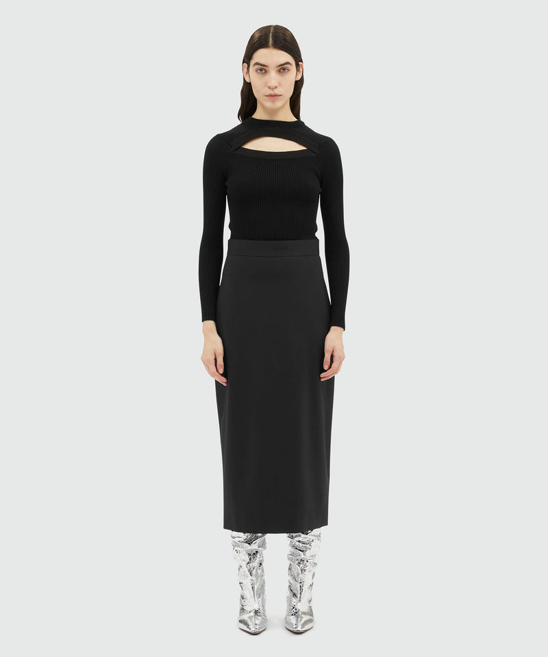 Black wool pencil skirt with slit NERO Donna 