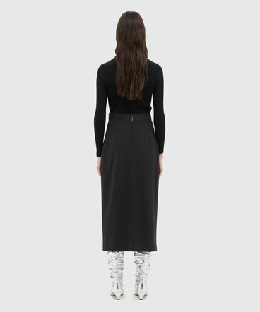 Black wool pencil skirt with slit