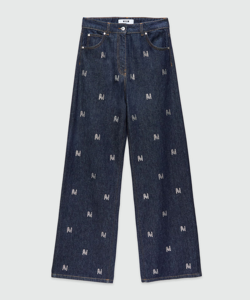 Wide-leg denim pants with  "TheMwave" motif NAVY Women 