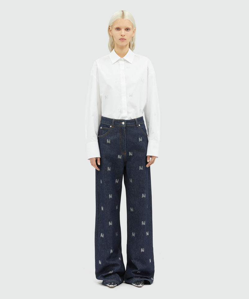 Wide-leg denim pants with  "TheMwave" motif NAVY Women 