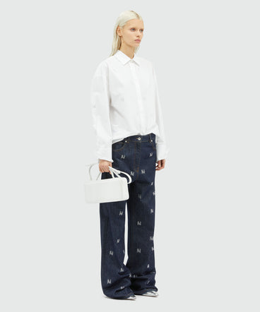 Wide-leg denim pants with  "TheMwave" motif