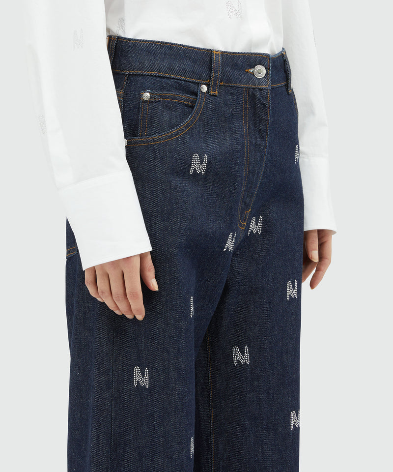 Wide-leg denim pants with  "TheMwave" motif NAVY Women 