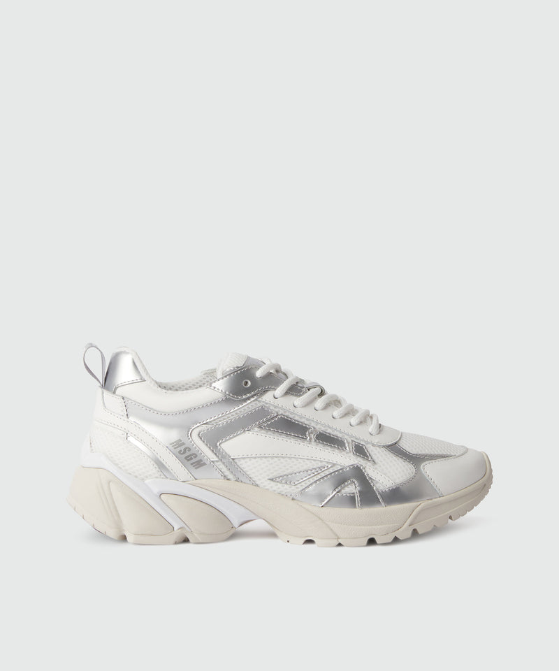 Silver and white leather Vulcano sneakers with mesh inserts WHITE Women 