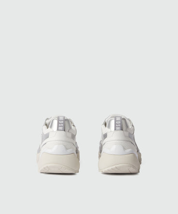 Silver and white leather Vulcano sneakers with mesh inserts
