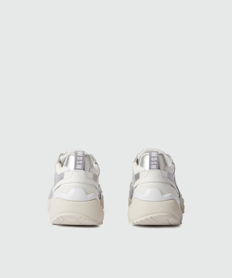 Silver and white leather Vulcano sneakers with mesh inserts WHITE Women 