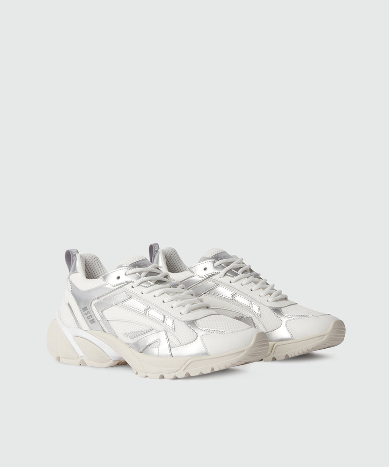 Silver and white leather Vulcano sneakers with mesh inserts WHITE Women 