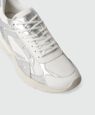 Silver and white leather Vulcano sneakers with mesh inserts