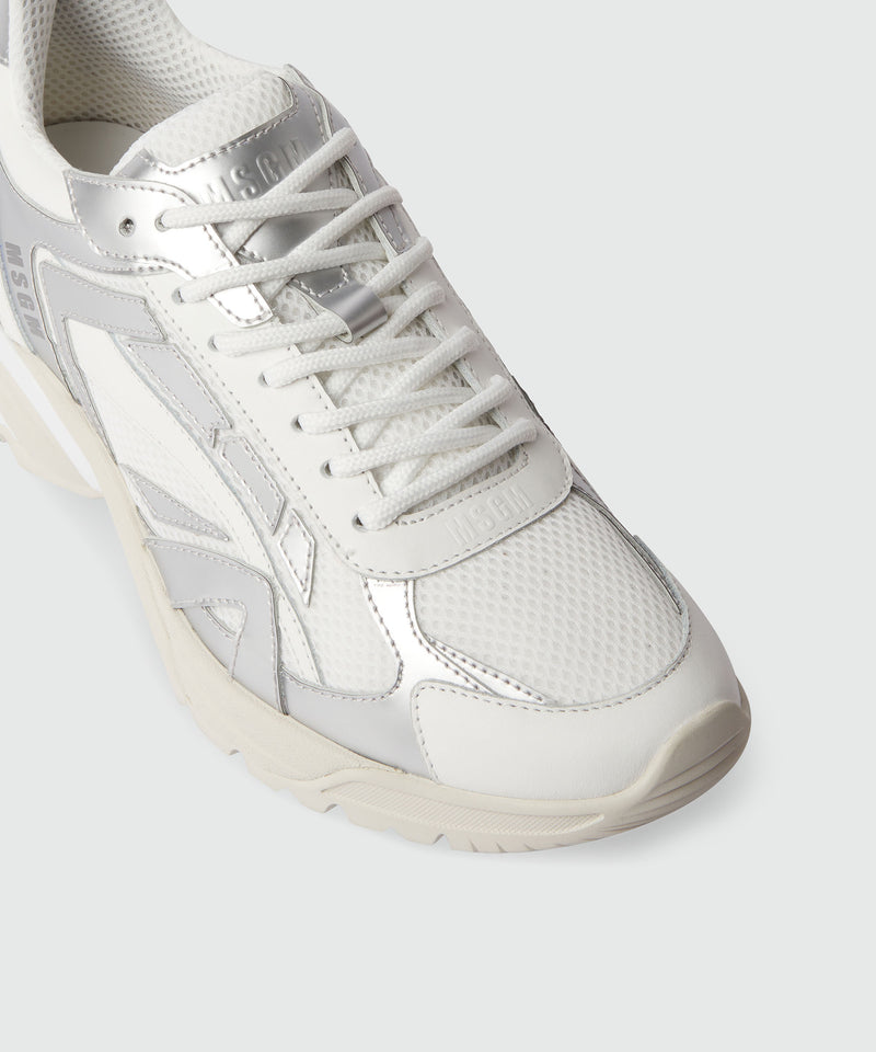 Silver and white leather Vulcano sneakers with mesh inserts WHITE Women 