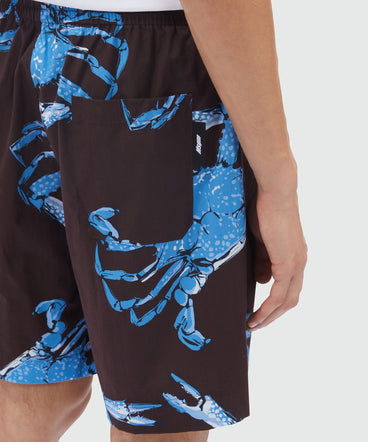 Bermuda in popeline nero stampa "King crab"
