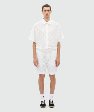 Bermuda shorts in white poplin with embroidery