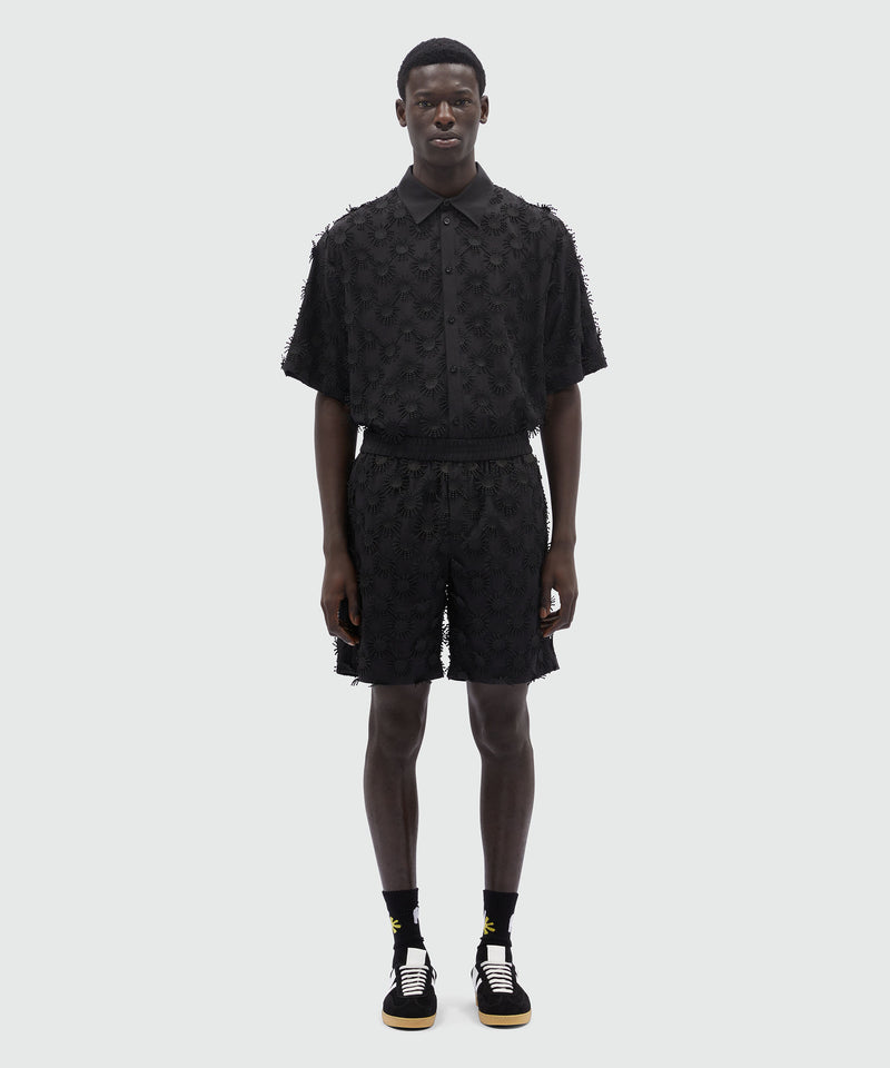Bermuda in popeline nero con ricami Nero Uomo 