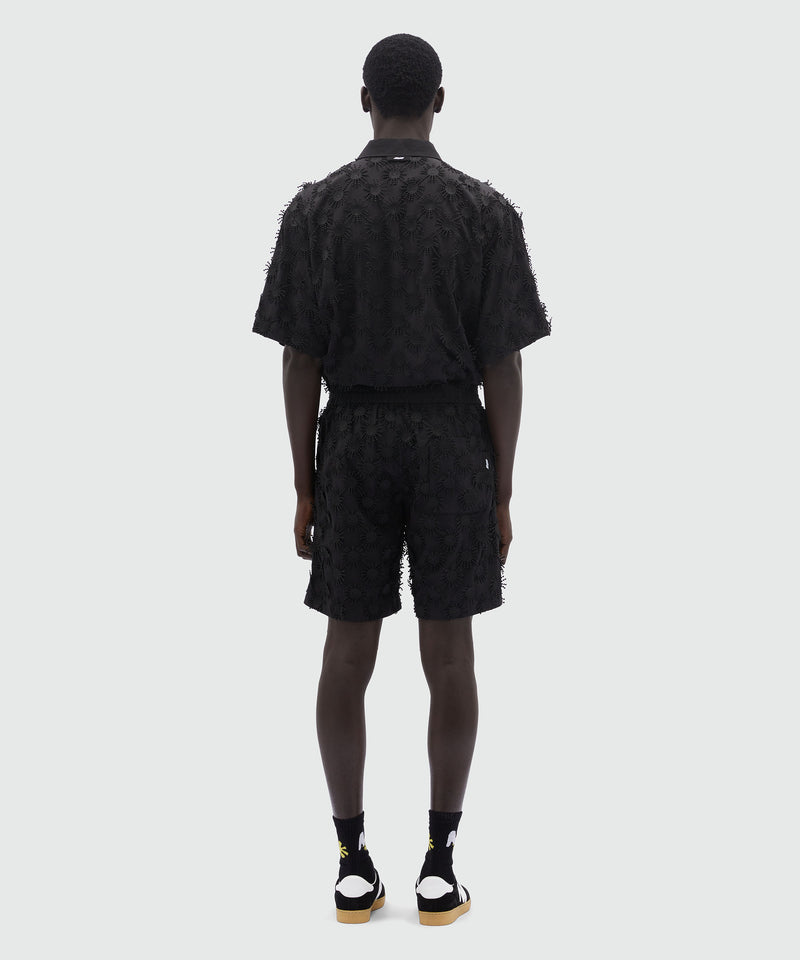 Bermuda in popeline nero con ricami Nero Uomo 