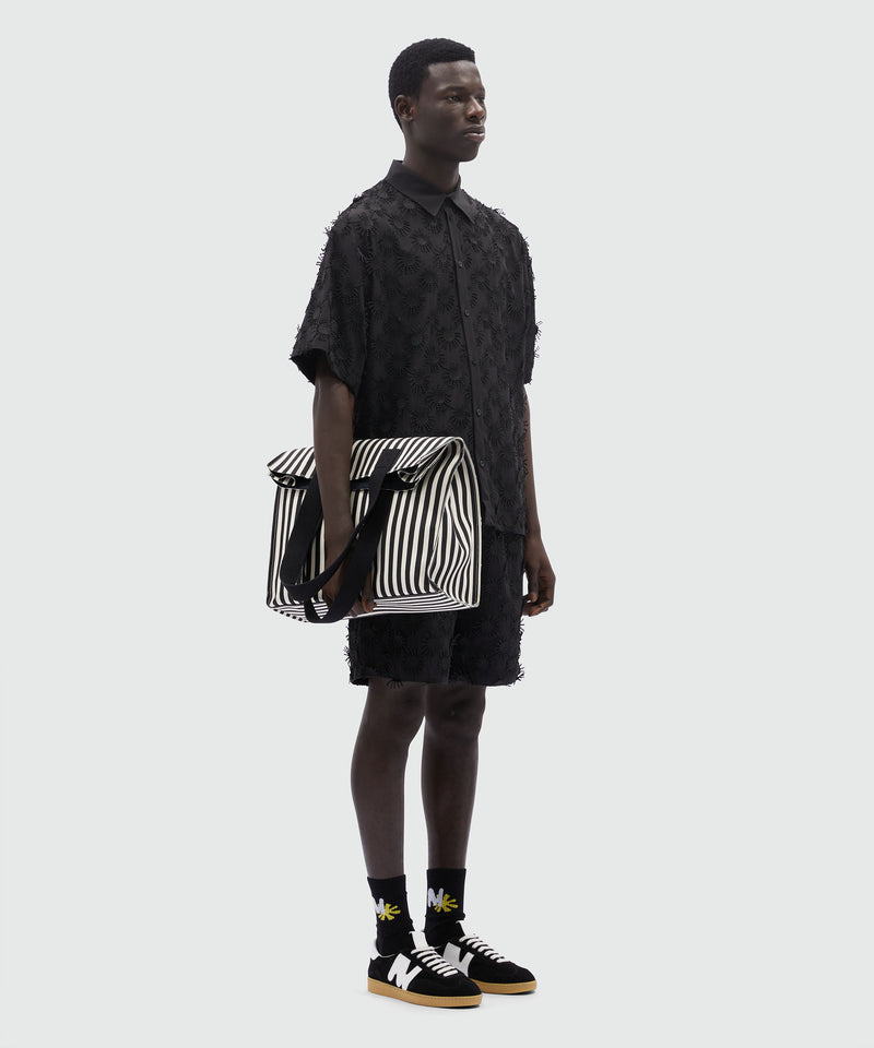 Bermuda in popeline nero con ricami Nero Uomo 