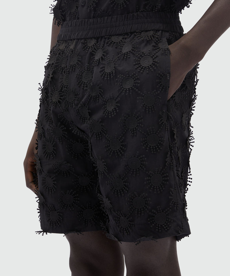 Bermuda in popeline nero con ricami Nero Uomo 