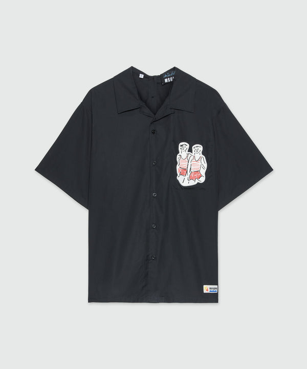Black poplin shirt with Luke Edward Hall x MSGM embroidery