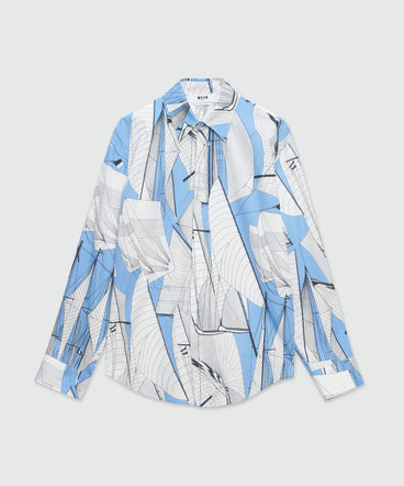 Camicia in popeline stampa "Sail race"