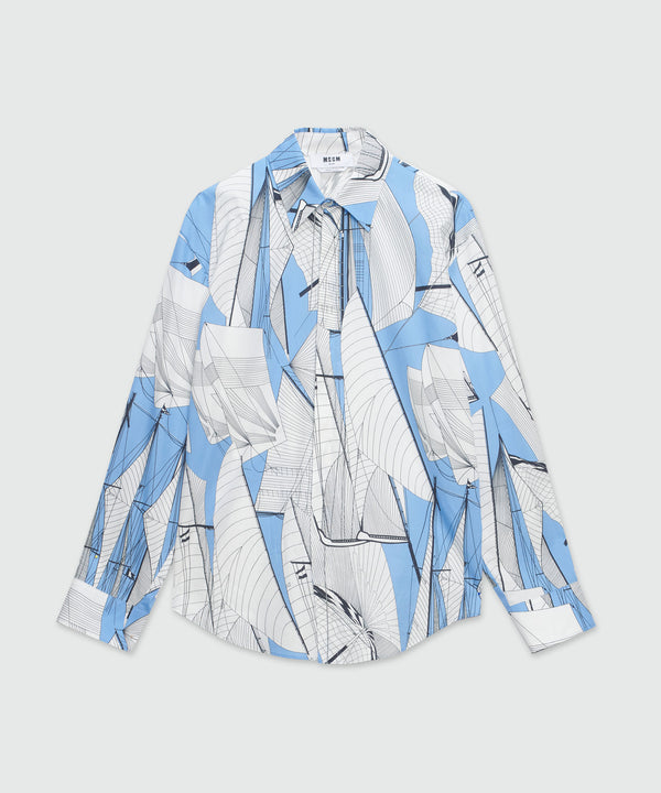 Camicia in popeline stampa "Sail race"