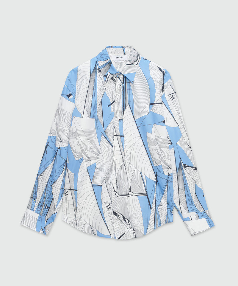 Camicia in popeline stampa "Sail race" BLU Uomo 