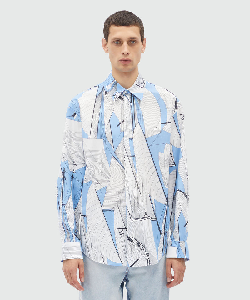 Camicia in popeline stampa "Sail race" BLU Uomo 